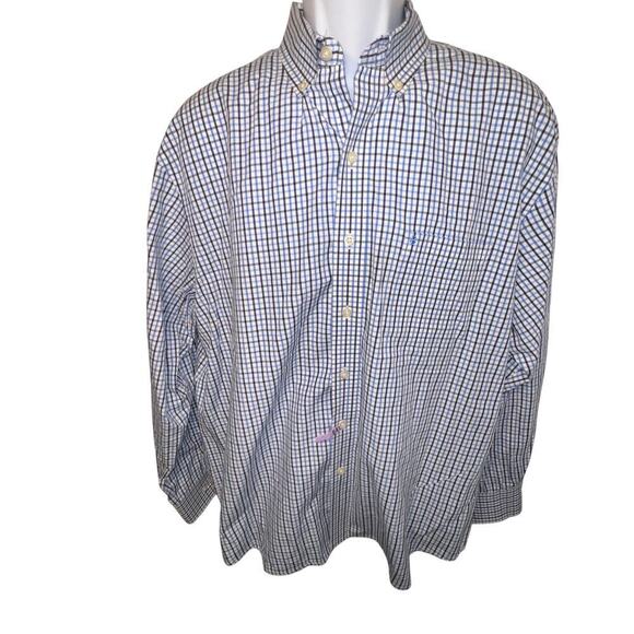 Izod, Mens XL, Blue Check Print Button Down Logo Long Sleeve Preppy Office Y2K - Picture 5 of 10